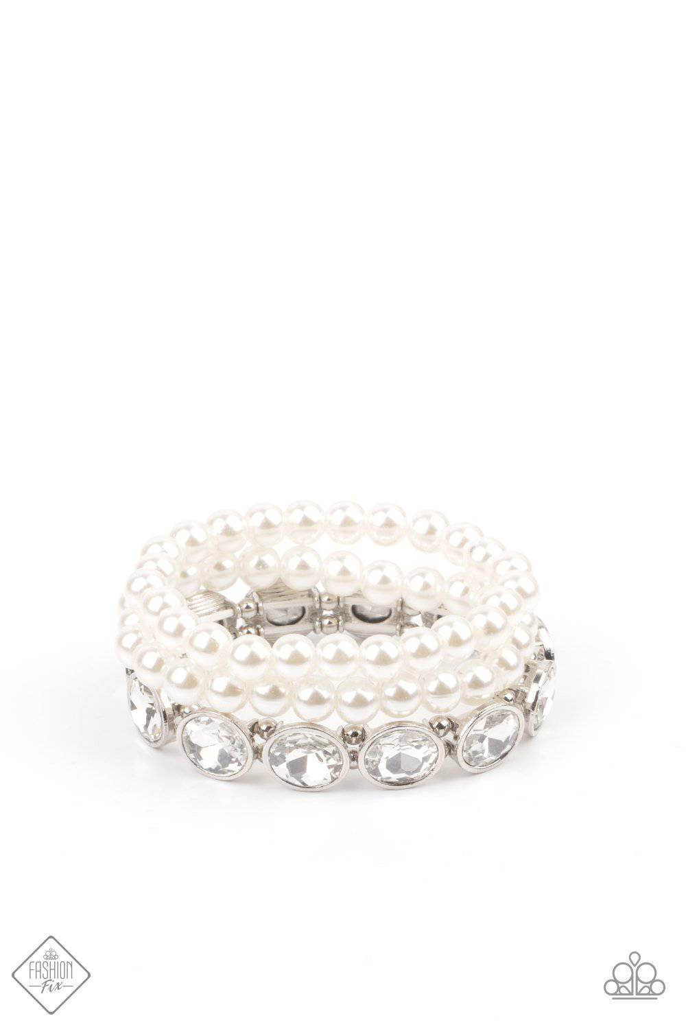 Flawlessly Flattering - White Pearl Stretchy Bracelet - Paparazzi Accessories - GlaMarous Titi Jewels