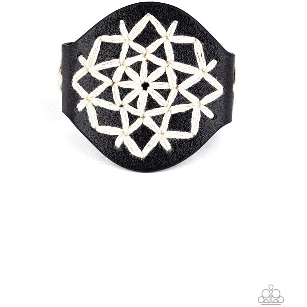 A Cross-Stitch In Time - Black Leather Bracelet - Paparazzi Accessories - GlaMarous Titi Jewels