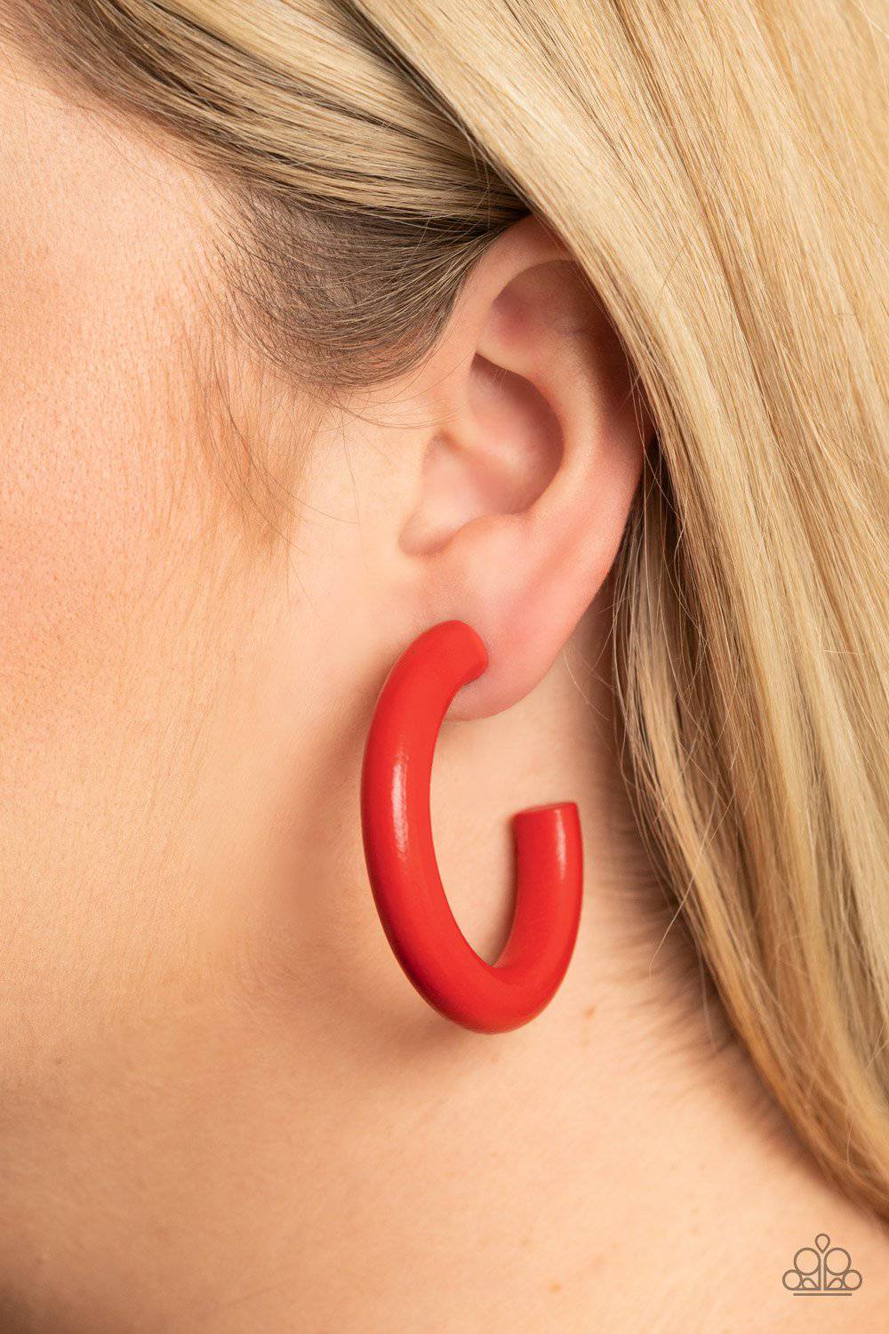 Woodsy Wonder - Red Wooden Hoop Earrings - Paparazzi Accessories - GlaMarous Titi Jewels