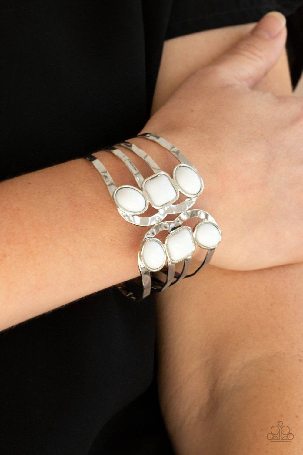 Mystified - White Bead Hinged Bracelet - Paparazzi Accessories - GlaMarous Titi Jewels
