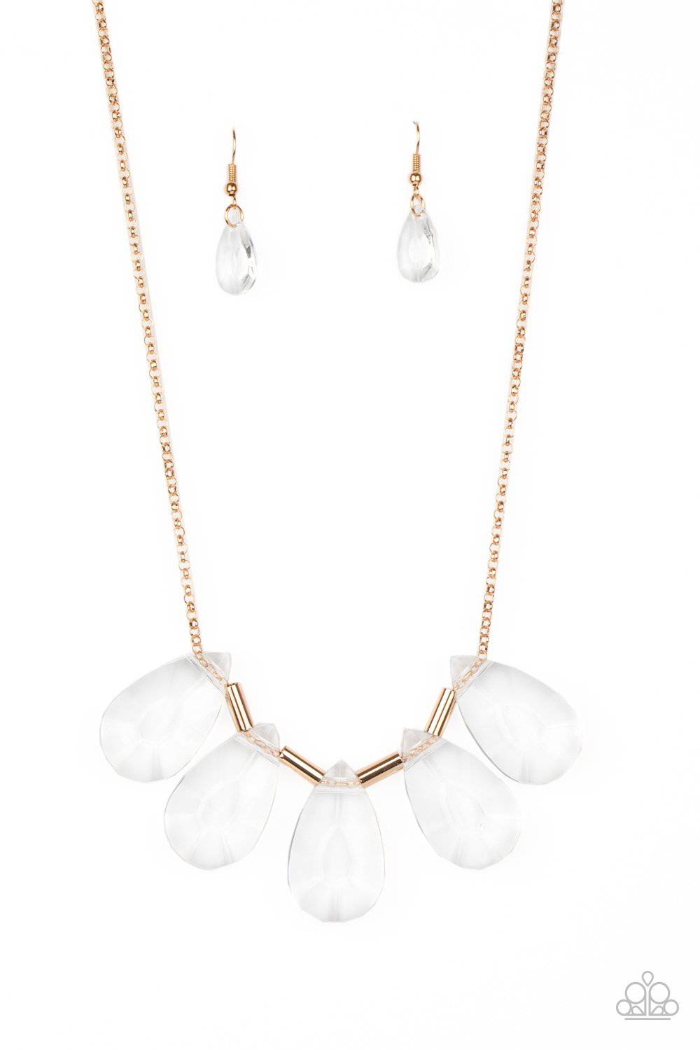 HEIR It Out - Gold & Glassy White Teardrop Gem Necklace - Paparazzi Accessories - GlaMarous Titi Jewels