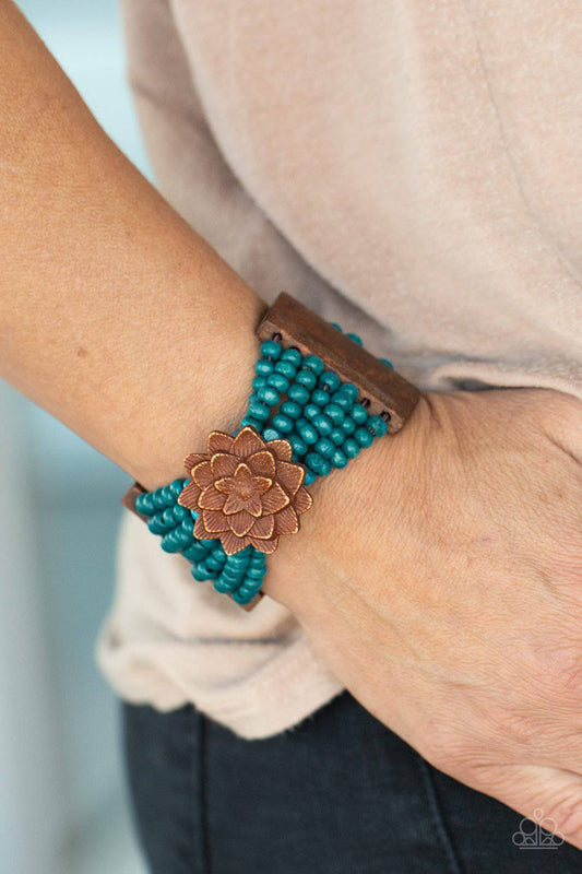 Tropical Sanctuary - Blue and Brown Wooden Stretchy Bracelet - Paparazzi Accessories - GlaMarous Titi Jewels