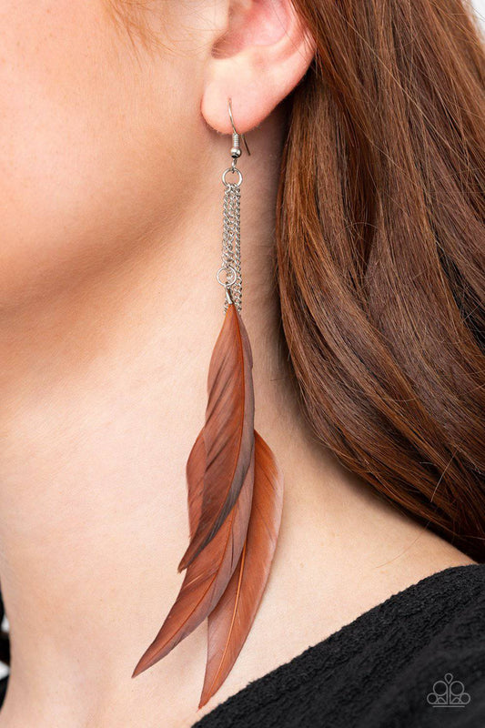 West Side Western - Brown Feather Earrings - Paparazzi Accessories - GlaMarous Titi Jewels