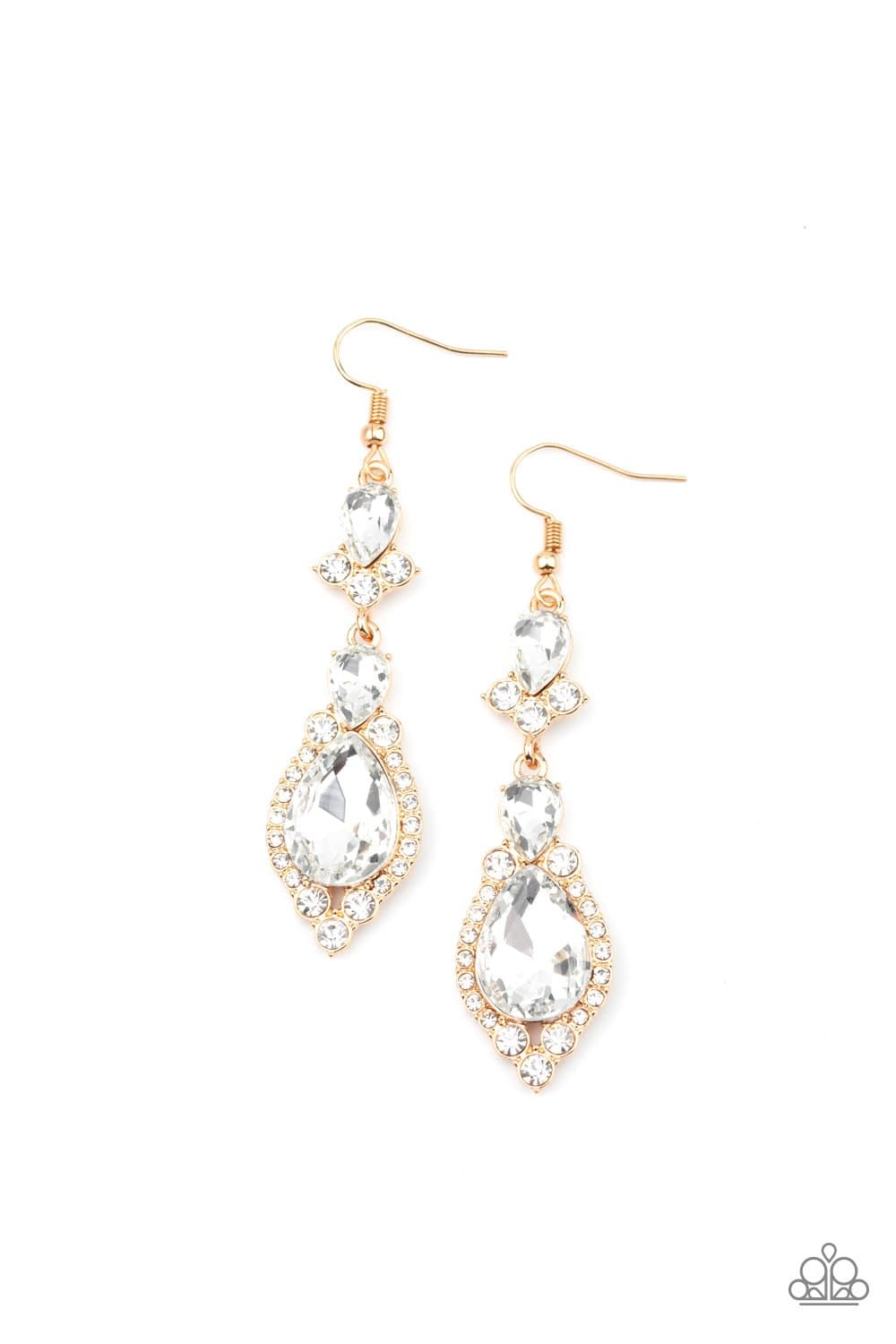 Fully Flauntable - Gold Teardrop Rhinestone Earrings - Paparazzi Accessories - GlaMarous Titi Jewels