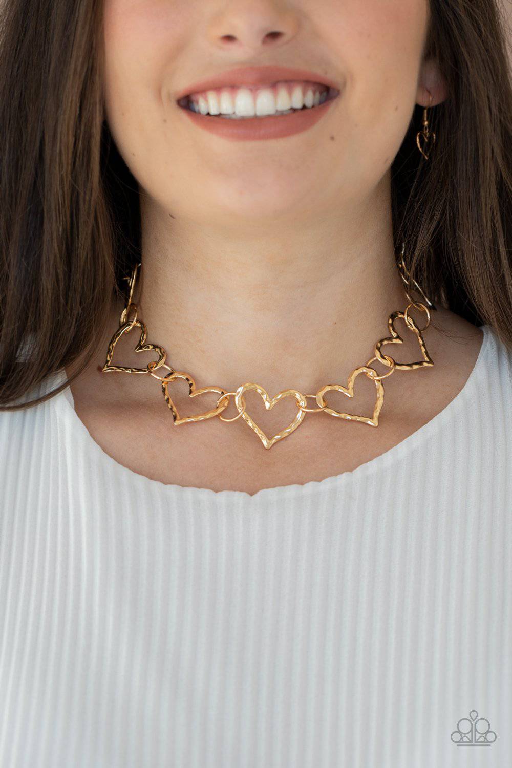 Vintagely Valentine - Gold Heart Necklace - Paparazzi Accessories - GlaMarous Titi Jewels