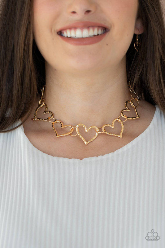 Vintagely Valentine - Gold Heart Necklace - Paparazzi Accessories - GlaMarous Titi Jewels