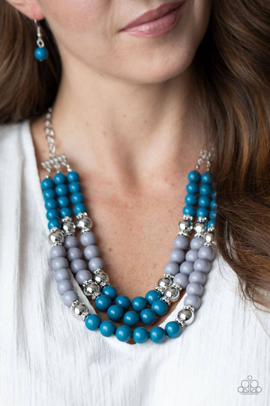 BEAD Your Own Drum - Blue and Gray Beads Necklace - Paparazzi Accessories - GlaMarous Titi Jewels