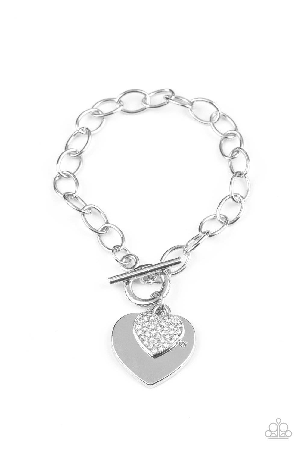 Heartbeat Bedazzle - White Rhinestone Heart Bracelet - Paparazzi Accessories - GlaMarous Titi Jewels