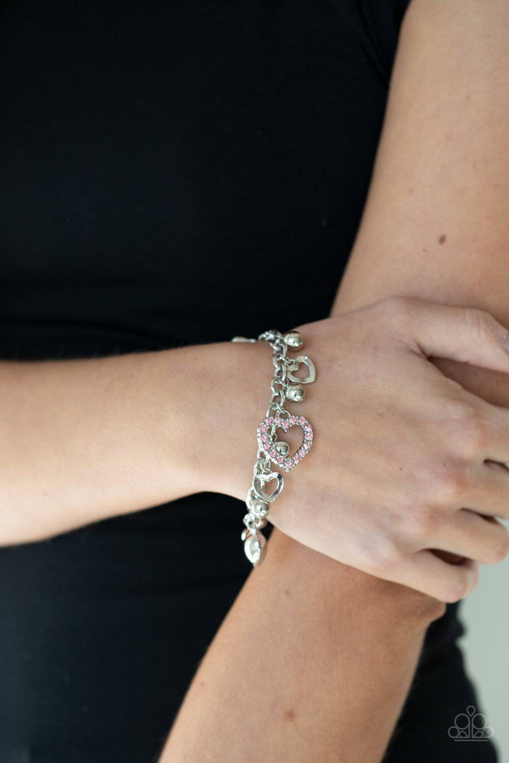 Beautifully Big-Hearted - Pink Rhinestone Heart Bracelet - Paparazzi Accessories - GlaMarous Titi Jewels