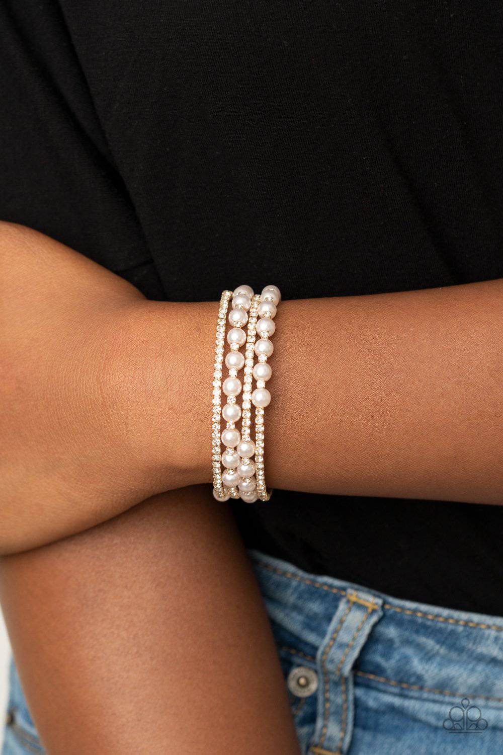 Starry Strut - Gold and Pearl Infinity Bracelet - Paparazzi Accessories - GlaMarous Titi Jewels