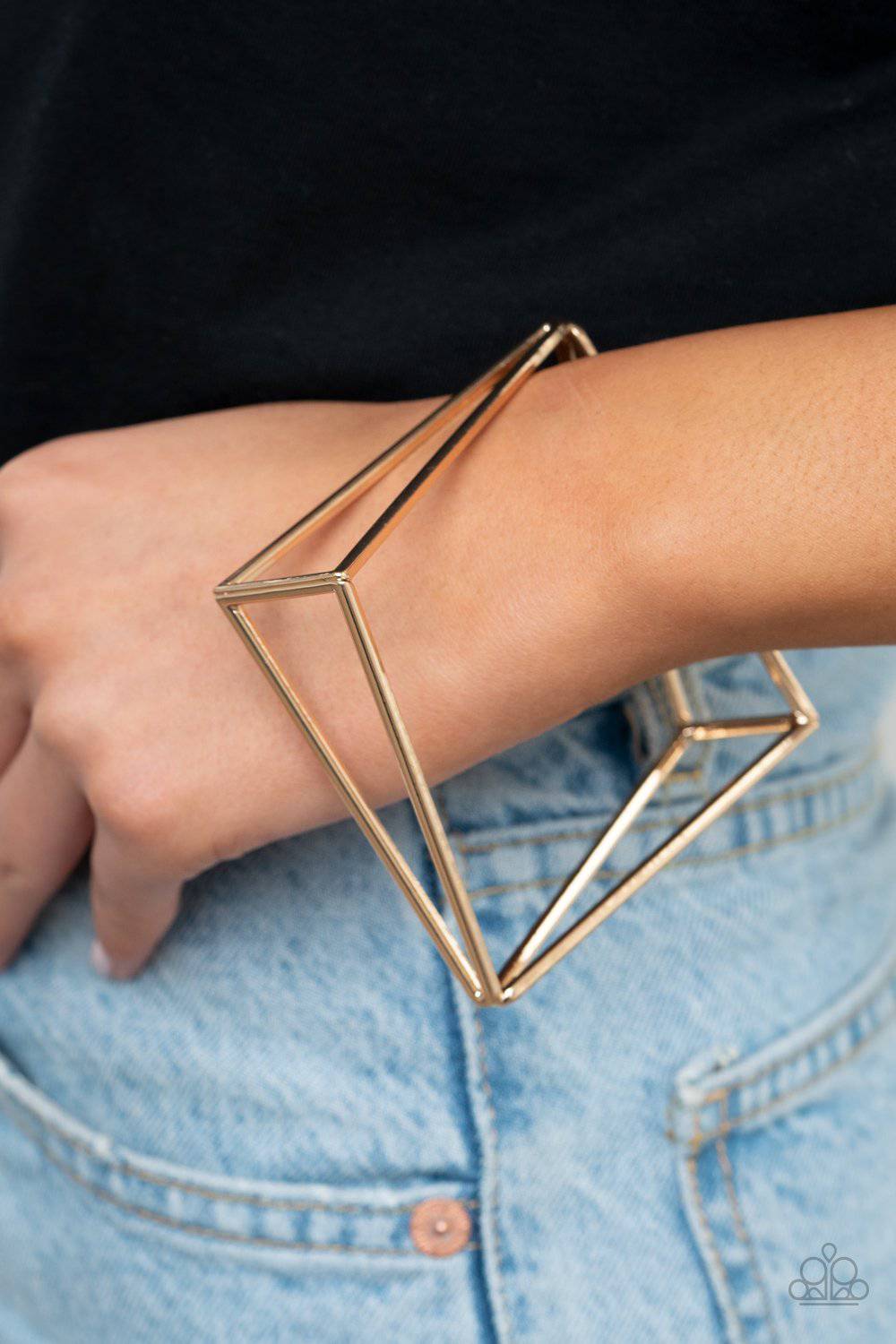 In Another Dimension - Gold Triangle Bangle Bracelet - Paparazzi Accessories - GlaMarous Titi Jewels