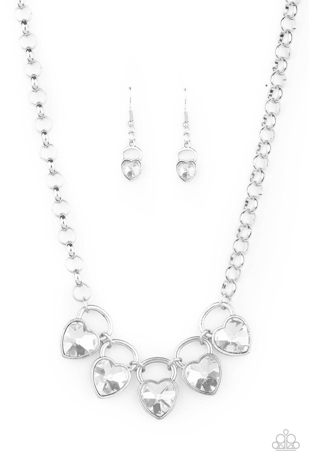 Heart On Your Heels - White Rhinestone Necklace - Paparazzi Accessories - GlaMarous Titi Jewels