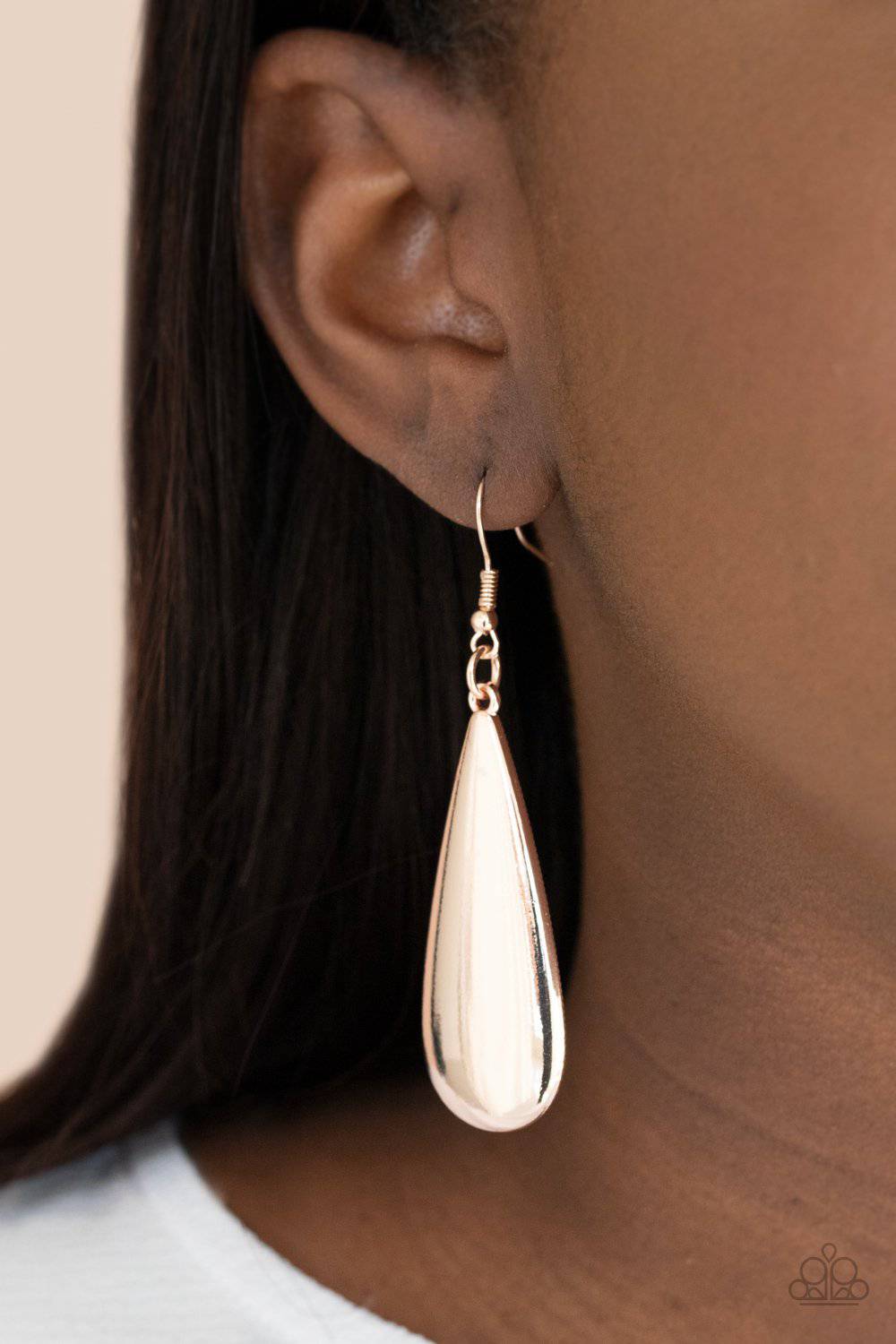 The Drop Off - Rose Gold Teardrop Earrings - Paparazzi Accessories - GlaMarous Titi Jewels