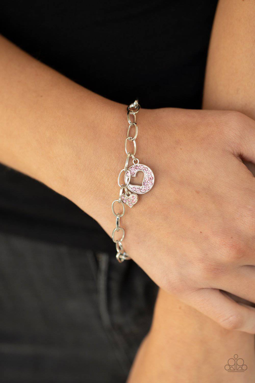 Move over Matchmaker! - Pink Rhinestone Heart Charm Bracelet - Paparazzi - GlaMarous Titi Jewels