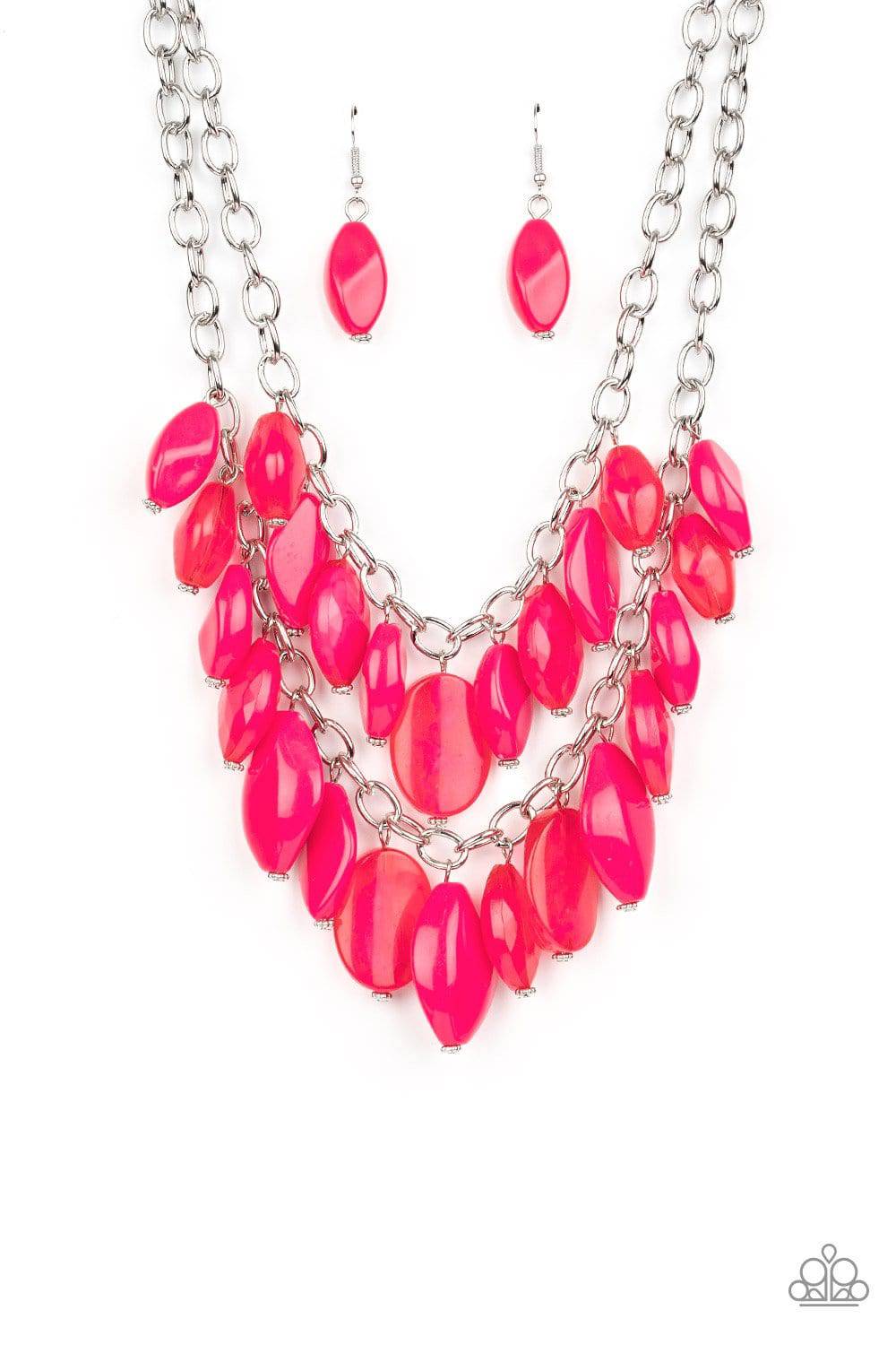 Palm Beach Beauty - Pink Glassy Beads Necklace - Paparazzi Accessories - GlaMarous Titi Jewels