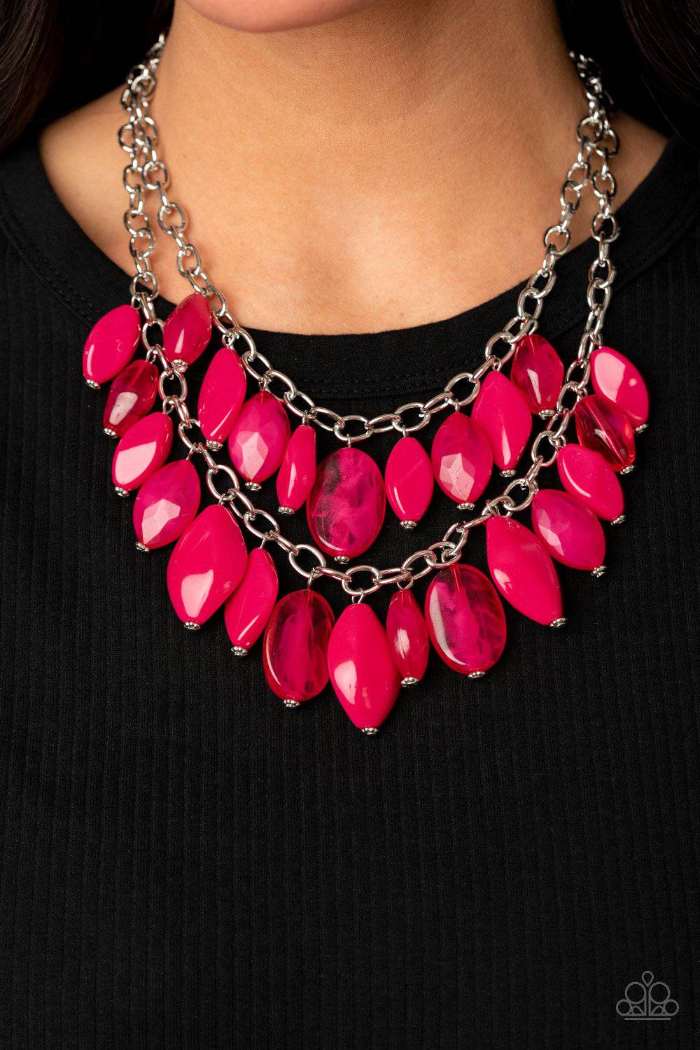 Palm Beach Beauty - Pink Glassy Beads Necklace - Paparazzi Accessories - GlaMarous Titi Jewels