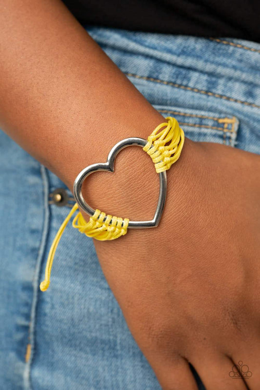 Playing With My HEARTSTRINGS - Yellow Heart Bracelet - Paparazzi Accessories - GlaMarous Titi Jewels