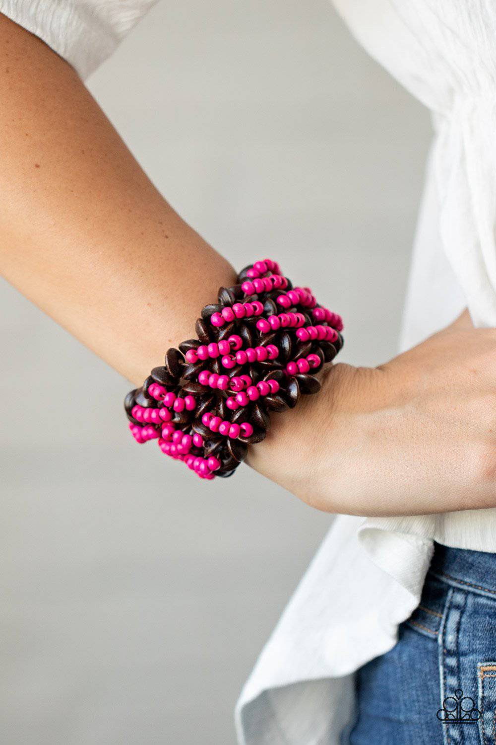 Cozy in Cozumel - Pink and Brown Wooden Bracelet - Paparazzi Accessories - GlaMarous Titi Jewels