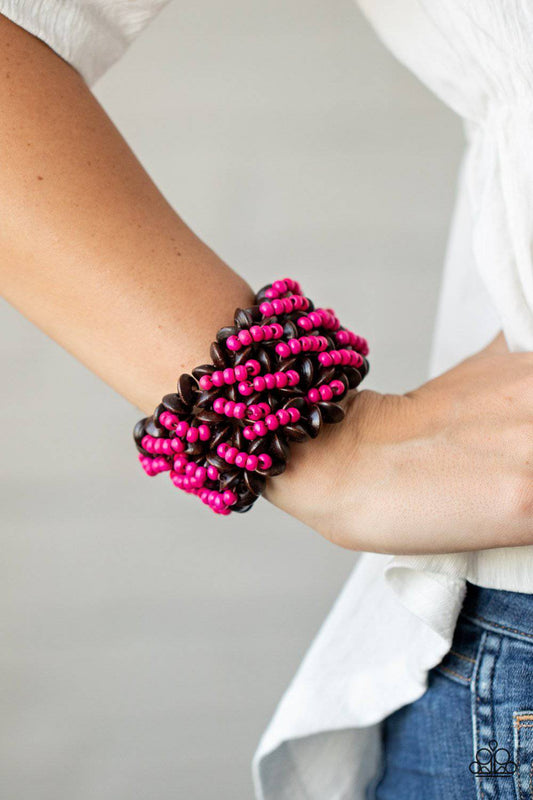Cozy in Cozumel - Pink and Brown Wooden Bracelet - Paparazzi Accessories - GlaMarous Titi Jewels
