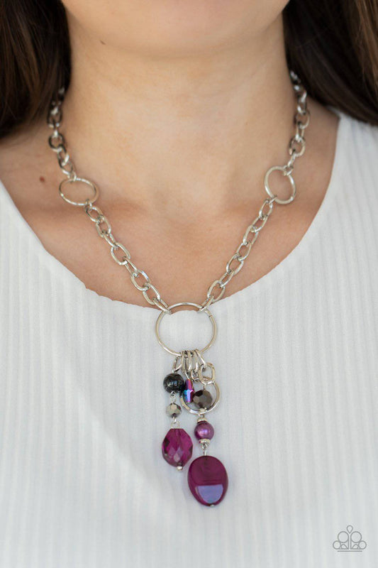 Lay Down Your CHARMS - Magenta Purple Charm Necklace - Paparazzi Accessories - GlaMarous Titi Jewels