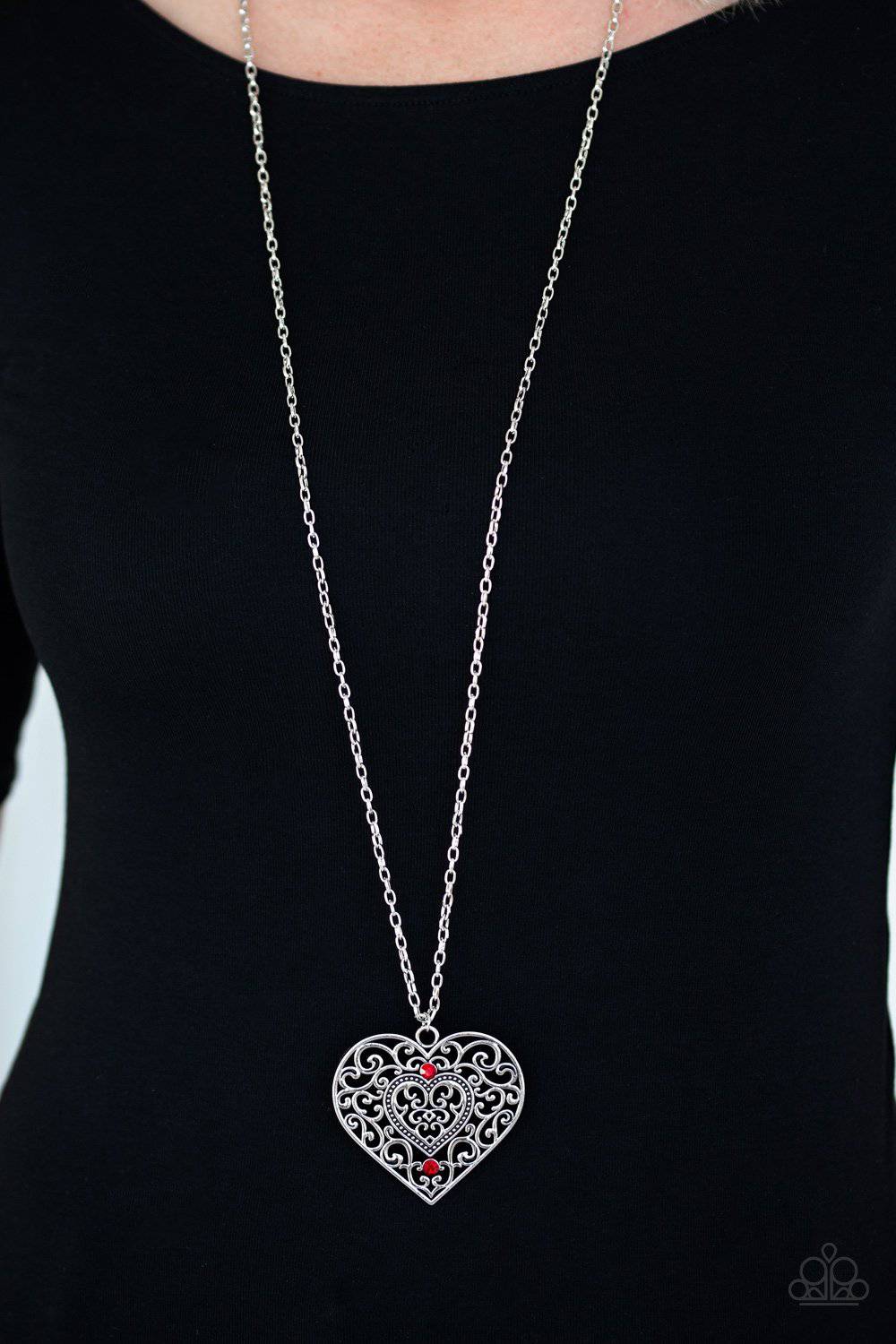 Classic Casanova - Red Rhinestone Heart Necklace - Paparazzi Accessories - GlaMarous Titi Jewels