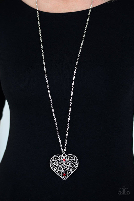 Classic Casanova - Red Rhinestone Heart Necklace - Paparazzi Accessories - GlaMarous Titi Jewels