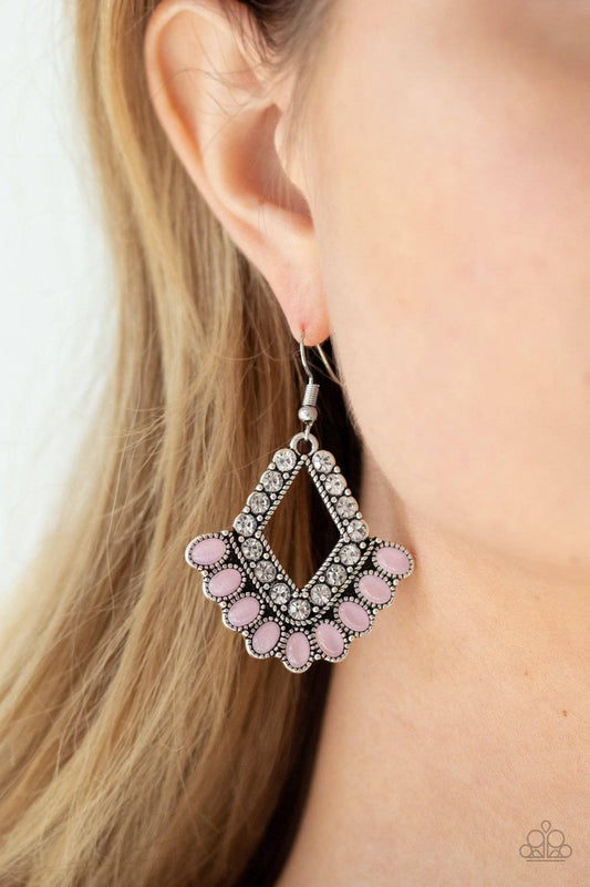 Just BEAM Happy - Pink Cat's Eye Stone Earrings - Paparazzi Accessories - GlaMarous Titi Jewels