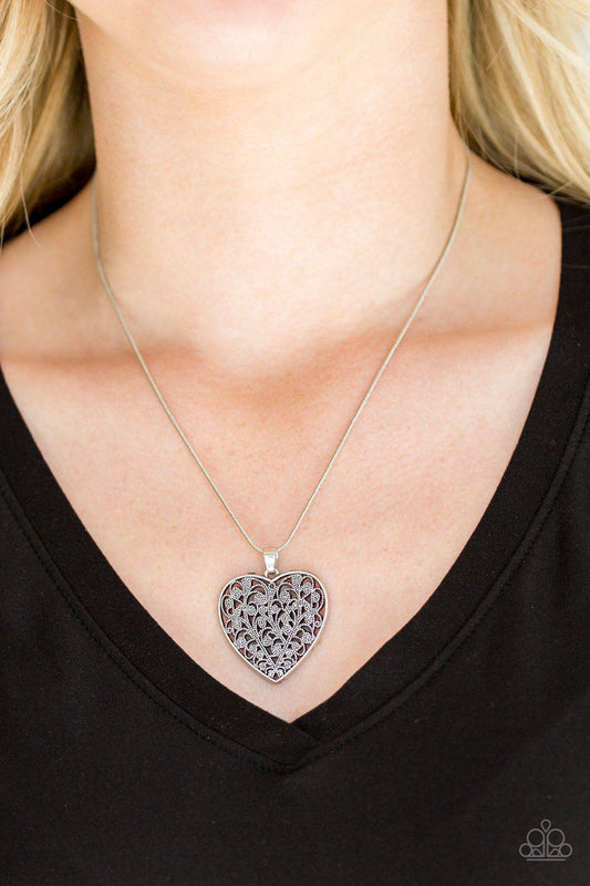 Look Into Your Heart - Silver Heart Pendant Necklace - Paparazzi Accessories - GlaMarous Titi Jewels