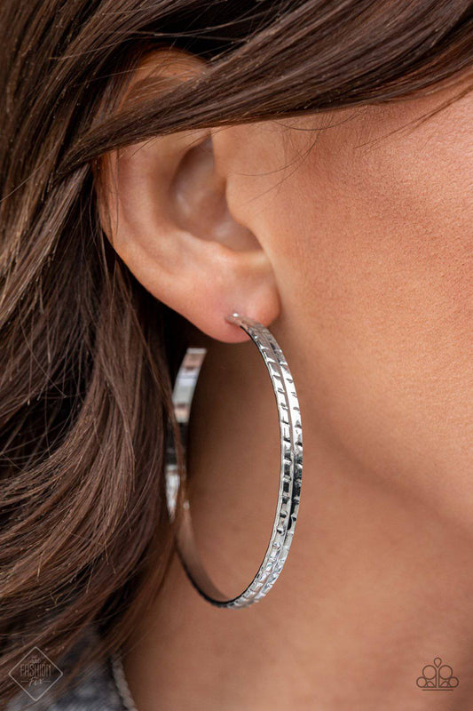 TREAD All About It - Silver Hoop Earrings - Paparazzi Accessories - GlaMarous Titi Jewels