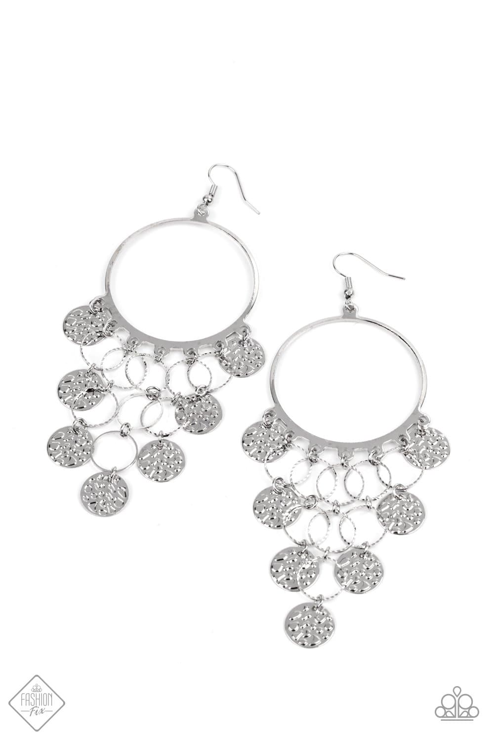 All CHIME High - Silver Disc Fringe Earrings - Paparazzi Accessories - GlaMarous Titi Jewels