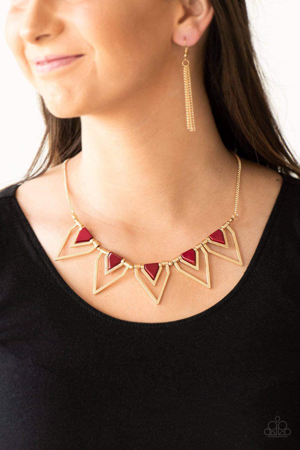 The Pack Leader - Red Triangular Frame Necklace - Paparazzi Accessories - GlaMarous Titi Jewels