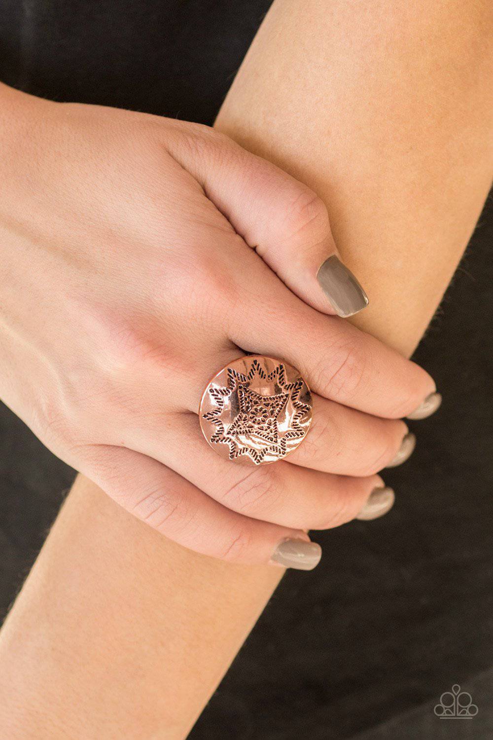 Rural Radius - Copper Sunburst Ring - Paparazzi Accessories - GlaMarous Titi Jewels