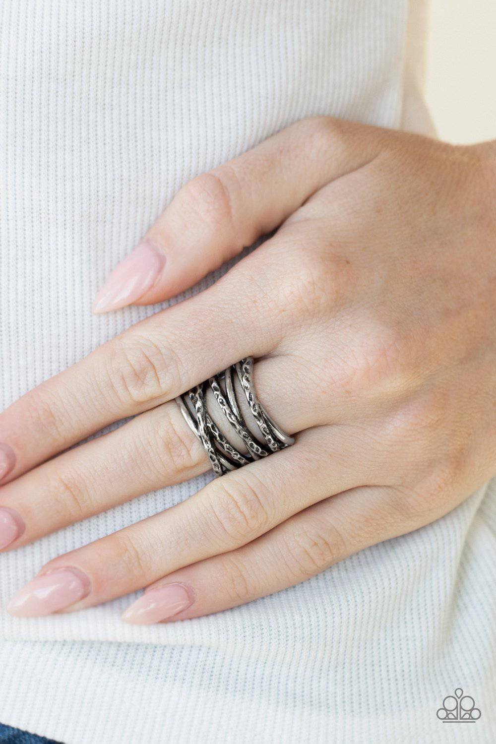 Switching Gears - Silver Crisscross Ring - Paparazzi Accessories - GlaMarous Titi Jewels