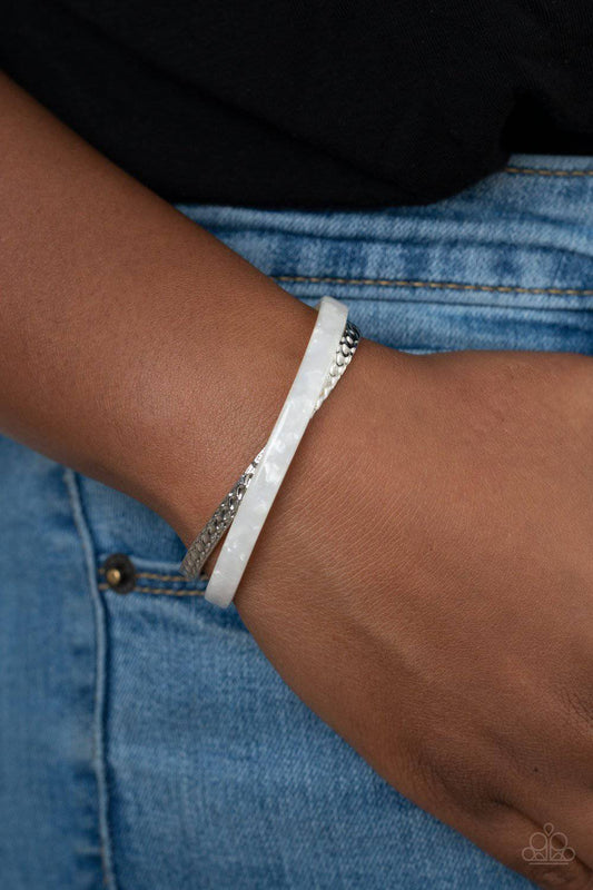 HAUTE On The Trail - White Acrylic Cuff Bracelet - Paparazzi Accessories - GlaMarous Titi Jewels