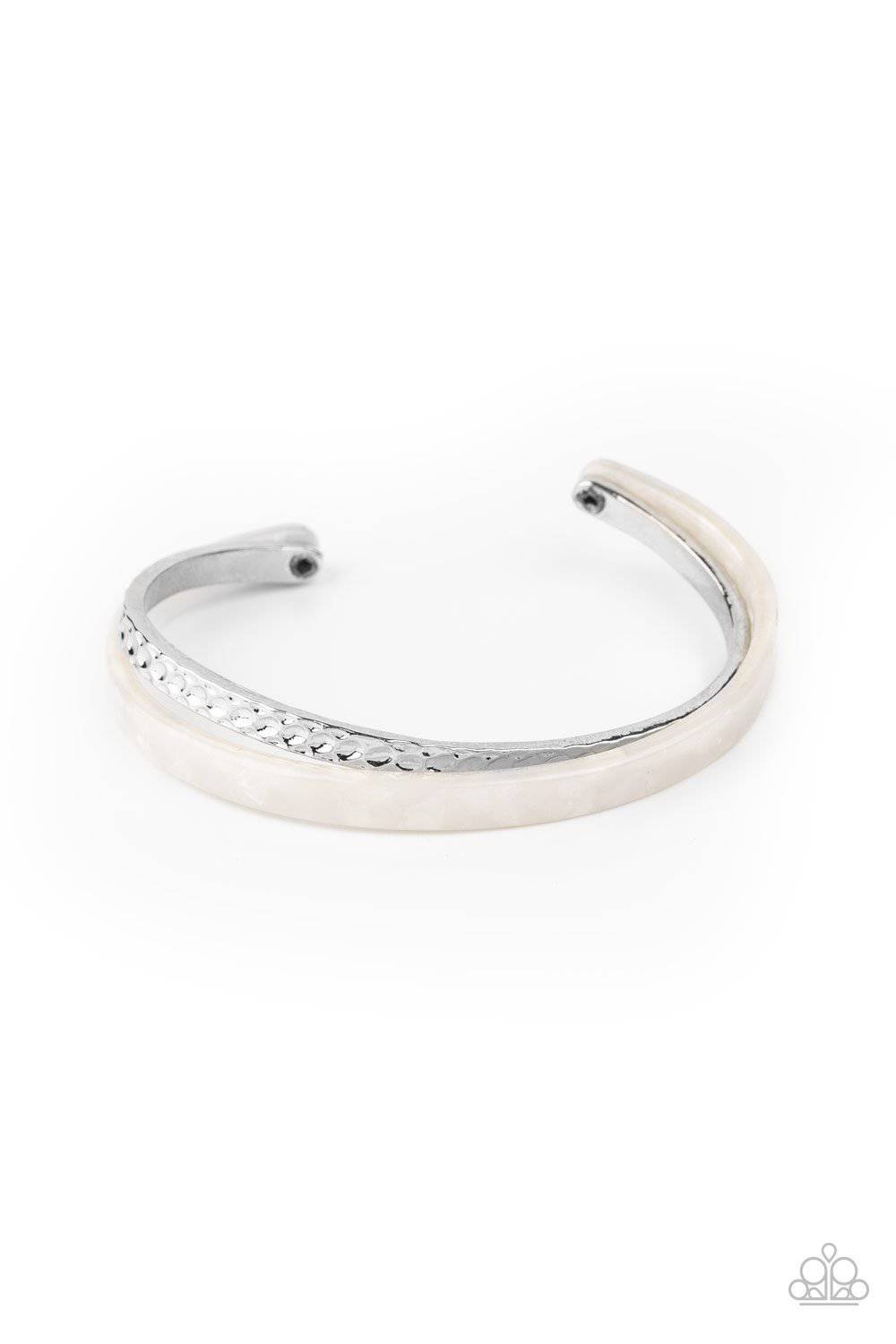 HAUTE On The Trail - White Acrylic Cuff Bracelet - Paparazzi Accessories - GlaMarous Titi Jewels