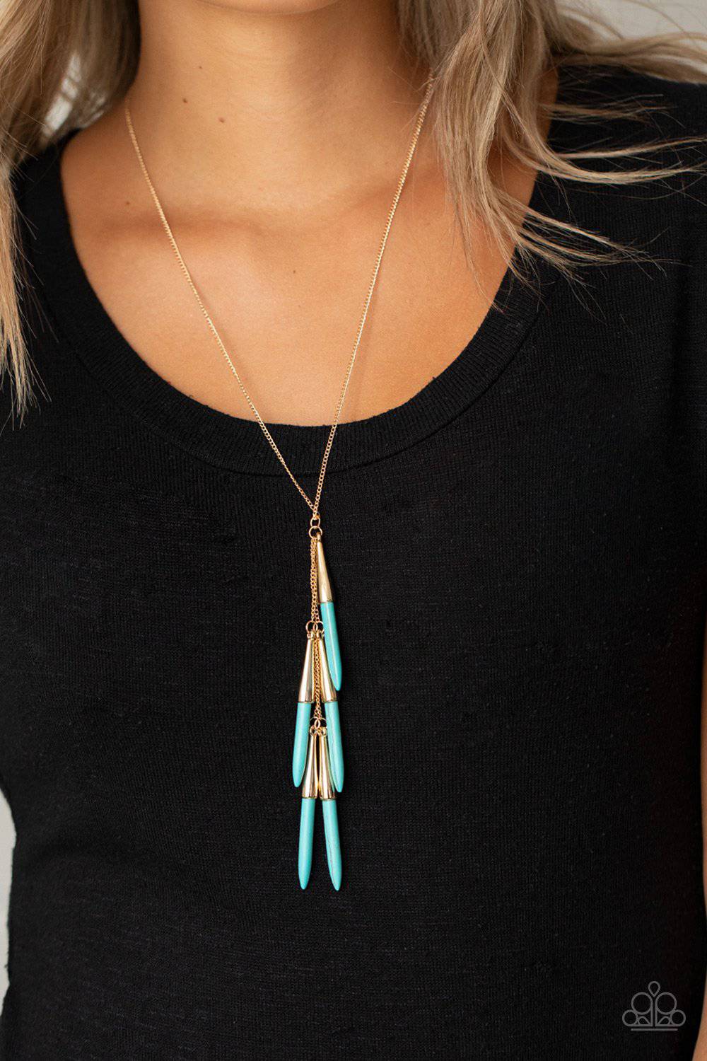 PRIMITIVE and Proper - Blue and Gold Fringe Necklace - Paparazzi Accessories - GlaMarous Titi Jewels