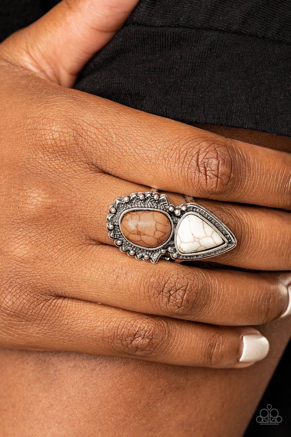 Mojave Mosaic - Brown and White Stone Ring - Paparazzi Accessories - GlaMarous Titi Jewels