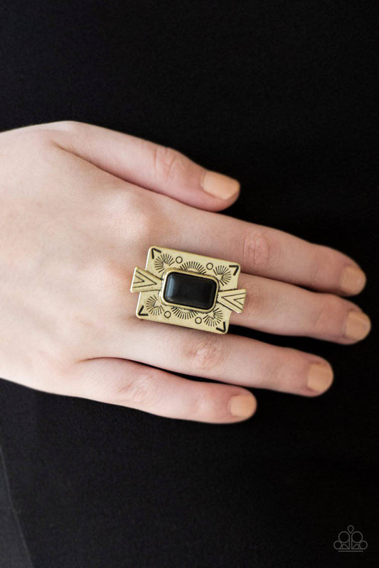 So Smithsonian - Brass Rectangle Ring - Paparazzi Accessories - GlaMarous Titi Jewels