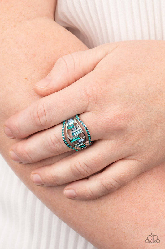 Treasure Chest Charm - Blue Rhinestone Ring - Paparazzi Accessories - GlaMarous Titi Jewels