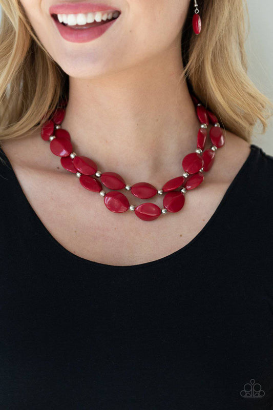 Two-Story Stunner - Red Stone Bead Necklace - Paparazzi Accessories - GlaMarous Titi Jewels