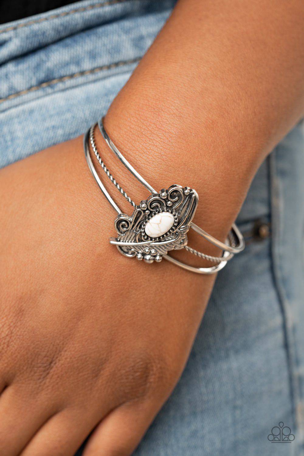 Sahara Solstice - White Stone Cuff Bracelet - Paparazzi Accessories - GlaMarous Titi Jewels