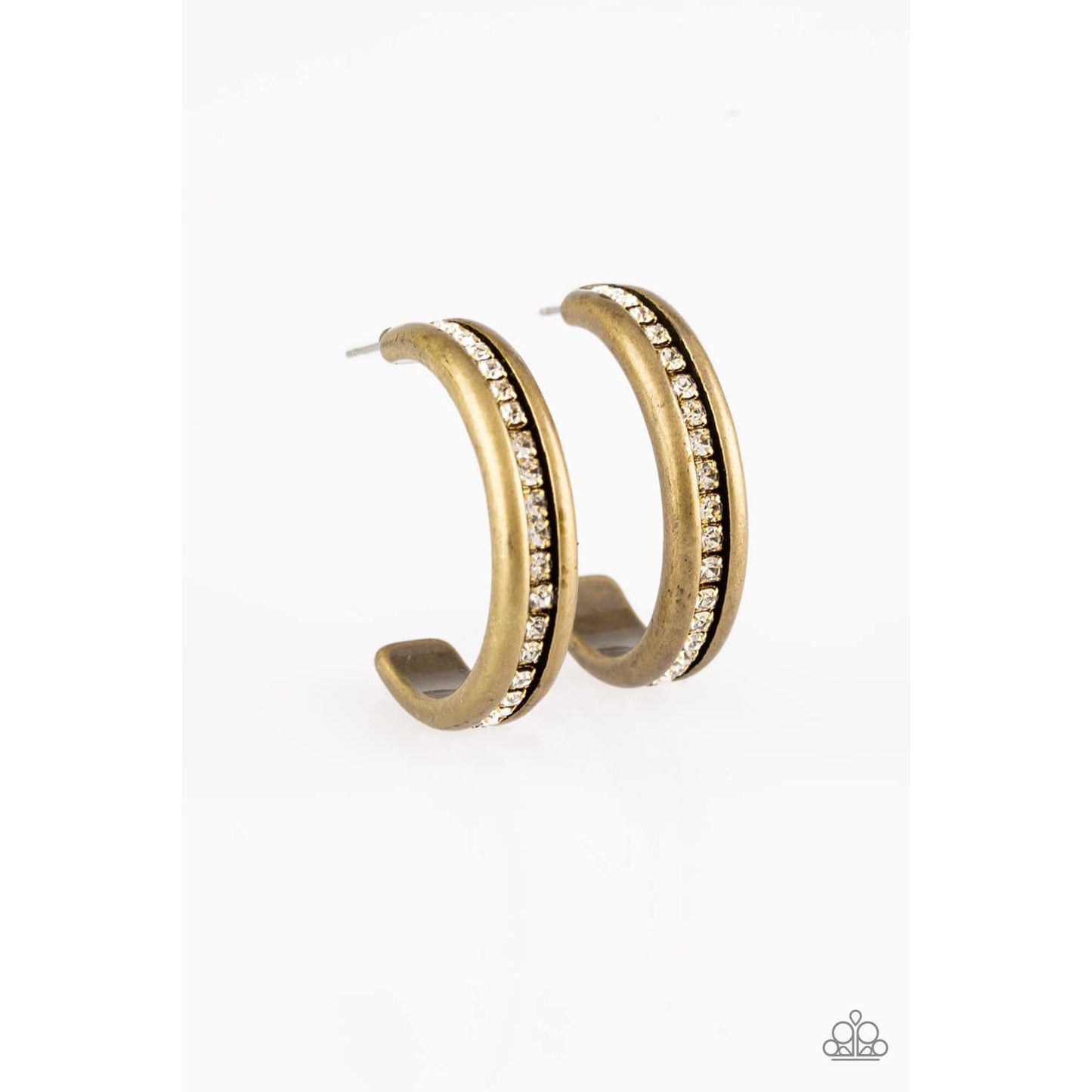 5th Avenue Fashionista - Brass Rhinestone Hoop Earrings - Paparazzi Accessories - GlaMarous Titi Jewels