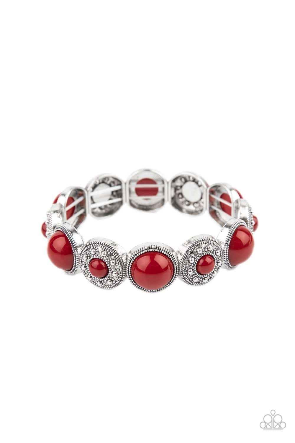 Garden Flair - Red Floral Stretchy Bracelet - Paparazzi Accessories - GlaMarous Titi Jewels