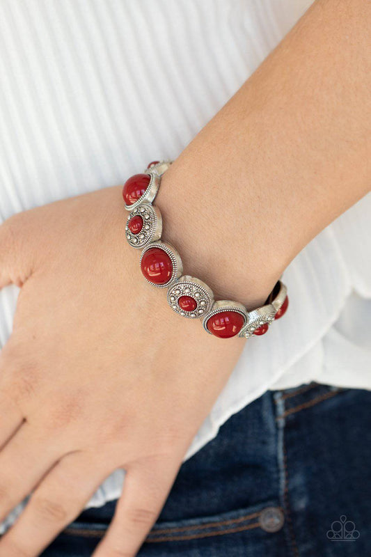 Garden Flair - Red Floral Stretchy Bracelet - Paparazzi Accessories - GlaMarous Titi Jewels