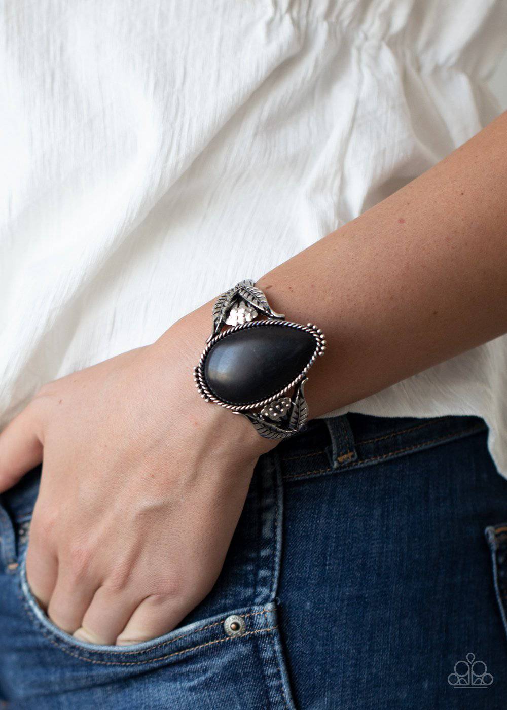 Blooming Oasis - Black Cuff Bracelet - Paparazzi Accessories - GlaMarous Titi Jewels