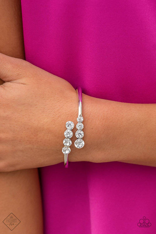 Defying Dazzle - White Rhinestone Hinge Bracelet - Paparazzi Accessories - GlaMarous Titi Jewels