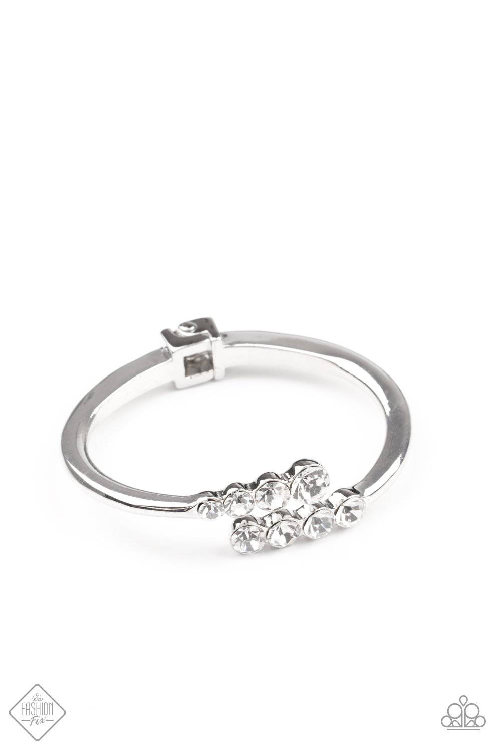 Defying Dazzle - White Rhinestone Hinge Bracelet - Paparazzi Accessories - GlaMarous Titi Jewels