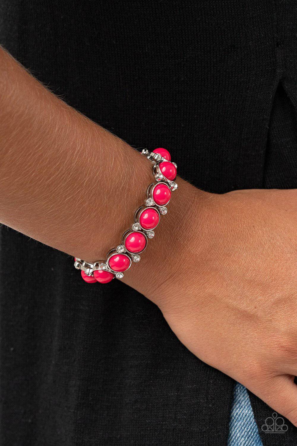 Flamboyantly Fruity - Pink Bead and Rhinestone Bracelet - Paparazzi Accessories - GlaMarous Titi Jewels
