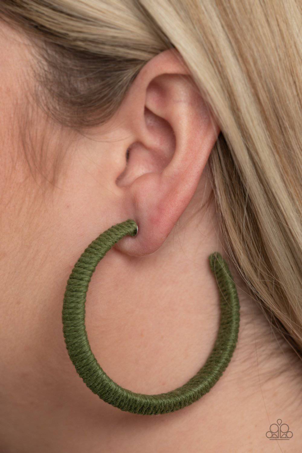TWINE and Dine - Green Twine-like Hoop Earrings - Paparazzi Accessories - GlaMarous Titi Jewels