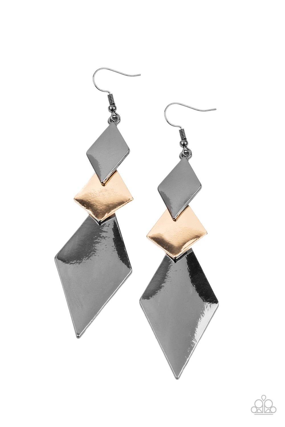 Danger Ahead - Multi Gunmetal & Gold Earrings - Paparazzi Accessories - GlaMarous Titi Jewels